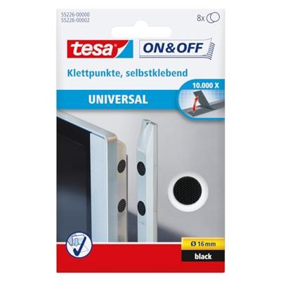 TESA On & Off 55226-00-01 Klittenband punten Om vast te plakken Haak- en lusdeel (Ø) 16 mm Zwart 8 paar