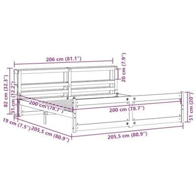 Bedframe met hoofdbord massief grenenhout 200x200 cm