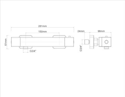 Douchekraan Xellanz Essential | Opbouw | Thermostaatkraan | 1-weg | hoh 15 cm | 2-knops | Vierkant | Zwart - thumbnail