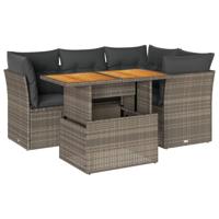 5-delige Loungeset met kussens poly rattan grijs - thumbnail