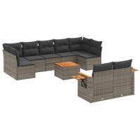 9-delige Loungeset met kussens poly rattan grijs - thumbnail