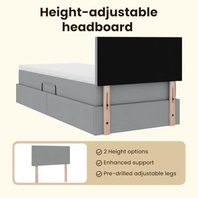 Opbergbed met LED met matras Lichtgrijs 90 x 190 cm Stof