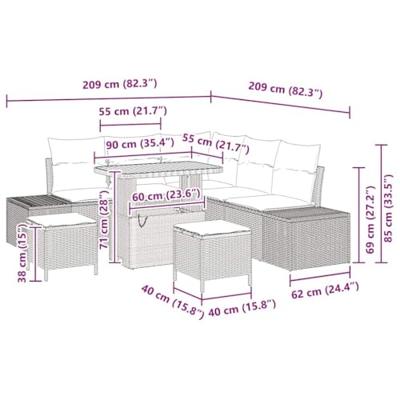 Tuinbankenset met kussen met opslag 8 pcs Beige Poly riet