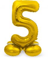 Goudkleurig Folieballon Cijfer 5 op Standaard (72 cm) - thumbnail