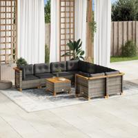 9-delige Loungeset met kussens poly rattan grijs - thumbnail