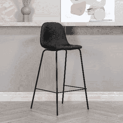 Nohr Barkruk 'Austina' Lederlook, kleur Zwart (zithoogte 77cm)