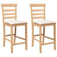 Barkrukken met kussens 2 st massief hout naturel rubber - thumbnail