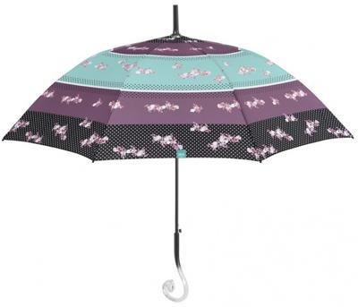 Perletti paraplu bloemen dames 102 cm microvezel blauw/zwart