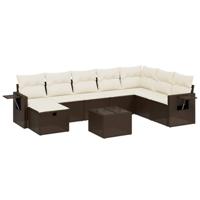 9-delige Loungeset met kussens poly rattan bruin - thumbnail