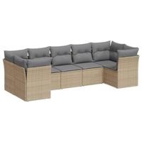 7-delige Loungeset met kussens poly rattan beige - thumbnail