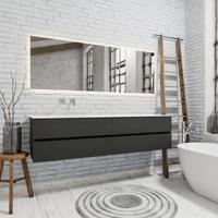 Zaro Valencia Solid Surface badmeubel 200cm mat antraciet zonder kraangat spoelbak links met 4 lades - thumbnail