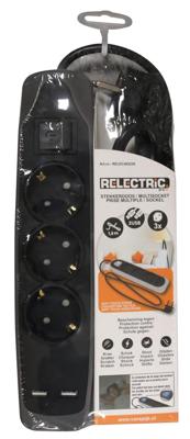 Relectric stekkerdoos 1,5 mtr 3-voudig 2x USB - RELEC492220 RELEC492220
