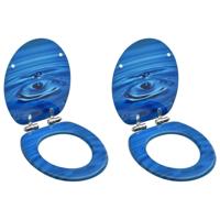 Toiletbrillen met soft-close deksel 2 st waterdruppel MDF blauw - thumbnail