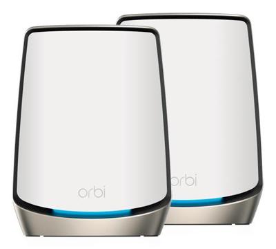 Netgear Orbi RBK862S WiFi 6 Triband Mesh System Router met 1 satelliet extender, bereik tot 360 m², 100 apparaten, 10 Gig internetaansluiting, Armor Abonnement, AX6000 (6 Gbps)