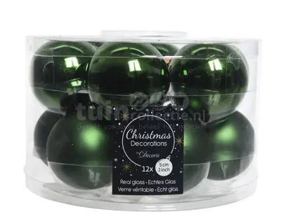 12 Kerstballen glas glans-mat diameter 5cm Dennen groen KSD - Ksd