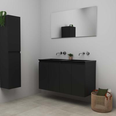 On-Line Badkamermeubelset - 120 cm - Bouwpakket - Greeploze Ladestructuur - Acryl Wastafel - zonder Kraangat - Spiegel - Mat Zwart - V02