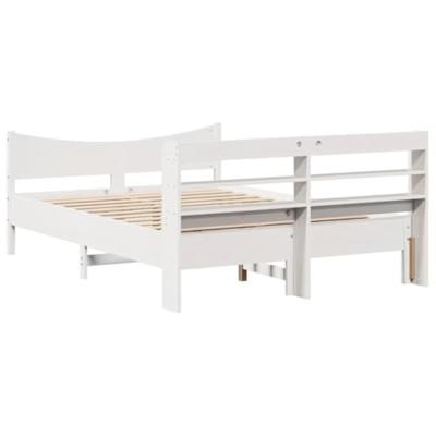 Bedframe met hoofdbord massief grenenhout wit 150x200 cm