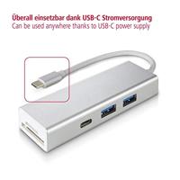 Hama USB 3.1 Type-C Hub, 3-voudig, met kaartlezer (2x USB-A, 1x USB-C, SD/SDHC/SDXC/microSDHC/microSDXC, voor PC/Mac/Laptop/Tablet, OTG-compatibel) externe USB-verdeler, kaartlezer - thumbnail