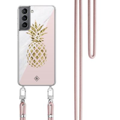 Samsung Galaxy S21 hoesje met rosegoud koord - Ananas Samsung Galaxy S21 hoesje met rosegoud koord - Ananas