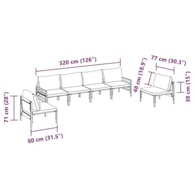 Tuinbankenset met kussen 6 pcs Zwart Staal