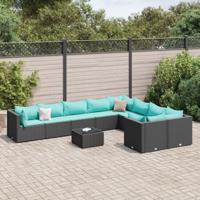 10-delige Loungeset met kussens poly rattan zwart - thumbnail