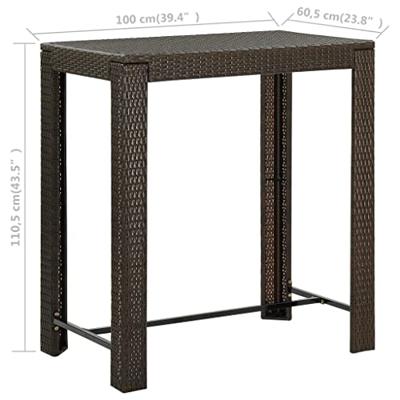 Tuinbartafel 100x60,5x110,5 cm poly rattan bruin