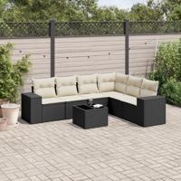 7-delige Loungeset met kussens poly rattan zwart - thumbnail
