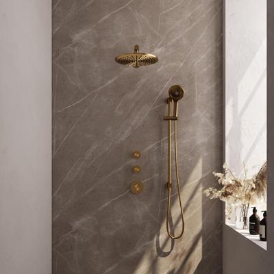 Brauer Gold Carving Thermostatische Regendoucheset Inbouw - Hoofddouche 30 cm - Rechte Wandarm - Handdouche 3 Standen - Doucheslang - Geintegreerde Glijstang - Geborsteld Goud