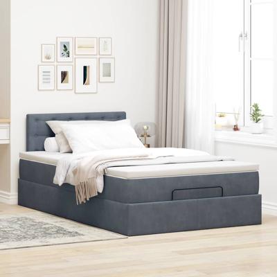 Ottoman bed met matras en LED's 140x190cm fluweel donkergrijs - thumbnail