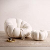 Artistiq Fauteuil 'Dontavis' Teddy incl. poef, kleur Wit - thumbnail