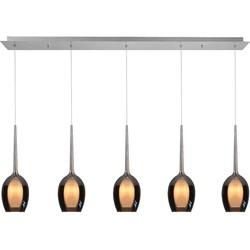 Highlight HanglampBelle nikkel recht 5-lichts smoke glas - H5142.19