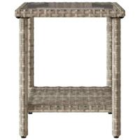 Tuinbank met tafel en kussens L-vormig poly rattan lichtgrijs - thumbnail