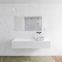 Zaro Lagom volledig naadloos solid surface onderkast met topblad 160cm mat wit met 2 lades Push tot open. Compleet met solid surface opzetkom met 0 kraangat(en) - thumbnail