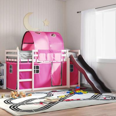 Stapelbed met glijbaan en gordijnen roze 90x190 cm