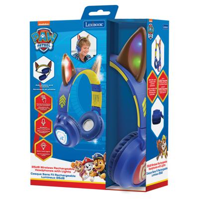 Lexibook, Paw Patrol, 2-in-1 draadloze en bedrade koptelefoon met Chase-oren, hoge geluidskwaliteit beperkt tot 85 dB, lichtgevende effecten, opvouwbaar, verstelbaar, oplaadbaar, HPBT015PA