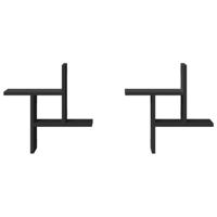 Wandschappen 2 st 38x12x38 cm bewerkt hout zwart - thumbnail