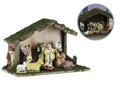 Hi Kerststal met Beelden - Houten Kerstdecoratie - 31 cm