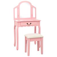 Kaptafel met kruk 65x36x128 cm paulowniahout MDF roze - thumbnail