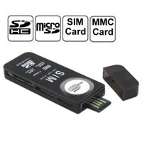 USB universeel Card Reader, ondersteuning voor SD / MMC /SIM / TF kaart (zwart) - thumbnail