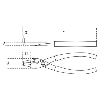 Beta Borgveertangen, inwendig 90°gebogen punten PVC handgreep 1034 170 - 010340017