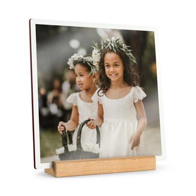 Houten fototegel met houder bedrukken - Vierkant