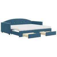 Slaapbank met onderschuifbed en lades 90x200 cm fluweel blauw - thumbnail