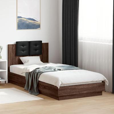 Bedframe met hoofdbord en LED bruin eikenkleur 90x200 cm