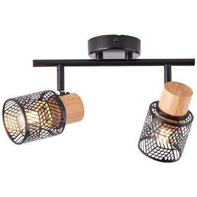 Brilliant SpotsSanty 2-lichts zwart met hout - 99397/76