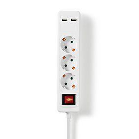 Nedis EXSO315UFSWT Stekkerdoos 3-wegs Schuko 2x Usb 1,5 M Aan/uitknop Wit