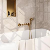 Brauer Gold Edition Thermostatische Inbouw Badkraan Uitloop - 3 stand - Doucheslang - Wandaansluitbocht - Handdouche - Goud Geborsteld Pvd - thumbnail