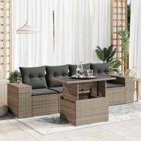 5-delige Loungeset met kussens poly rattan grijs - thumbnail