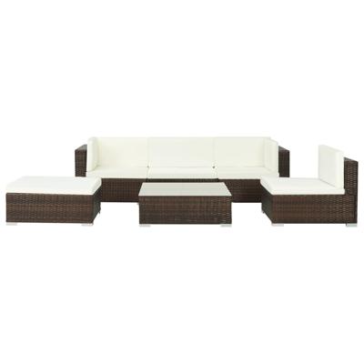 6-delige Loungeset met kussens poly rattan bruin