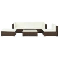 6-delige Loungeset met kussens poly rattan bruin - thumbnail