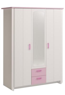 Kledingkast kast Kiki - wit/roze 181x136x56 cm - Leen Bakker